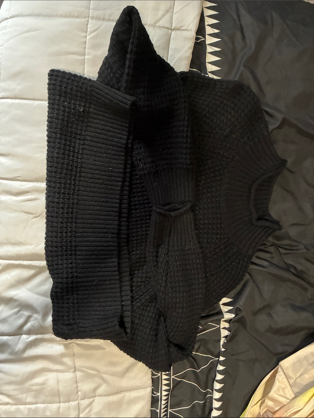 American Eagle Outfitters Black Waffle-Knit Turtleneck Sweater